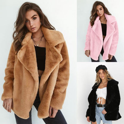 Damen Winter Plüschjacke, beige, rosa, schwarz, weiches Kunstfell, modisch, warm, casual.