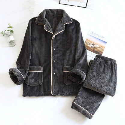 Damen Flanell Pyjama Set, dunkelgrau, warm, Winter, Knopfleiste, gemütlich, weiches Material.