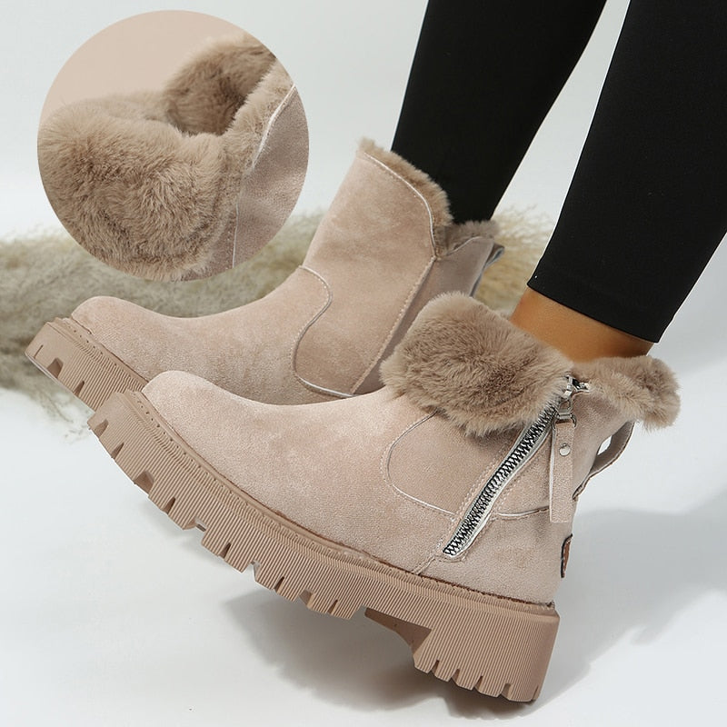 Damen Winterstiefel beige, Kunstfell, Reißverschluss, rutschfeste Sohle, warm gefüttert.