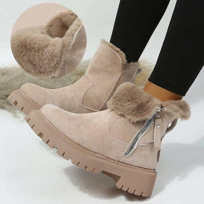 Damen Winterstiefel beige, Kunstfell, Reißverschluss, rutschfeste Sohle, warm gefüttert.