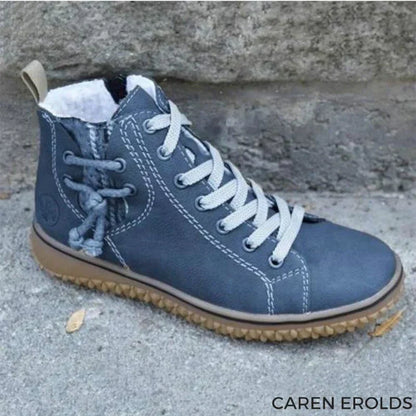 Grauer Damen-Winterstiefel, Leder, warme Fütterung, rutschfeste Sohle, modisch und bequem.