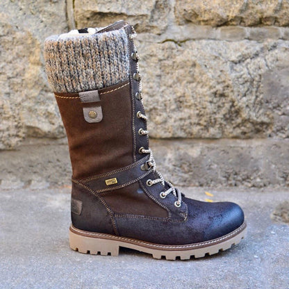 Damen Winterstiefel braun, gefüttert, Schnürung, rutschfeste Sohle, Outdoor, warm.