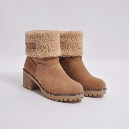 Damen Winterstiefel, braun, Wildleder, gefüttert, Absatz, rutschfest, modisch, warm.