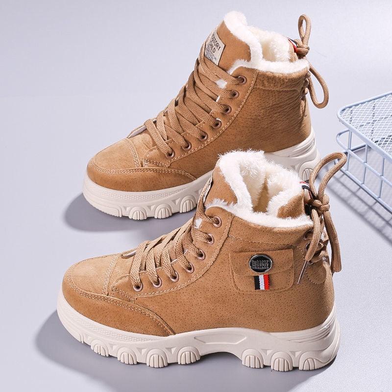Damen-Winterstiefel, beige, Kunstleder, gefüttert, rutschfeste Sohle, modisch, warm.