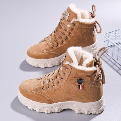 Damen-Winterstiefel, beige, Kunstleder, gefüttert, rutschfeste Sohle, modisch, warm.