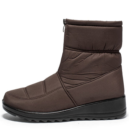 Brauner Winterstiefel Damen, wasserdicht, rutschfest, warm gefüttert, Reißverschluss.