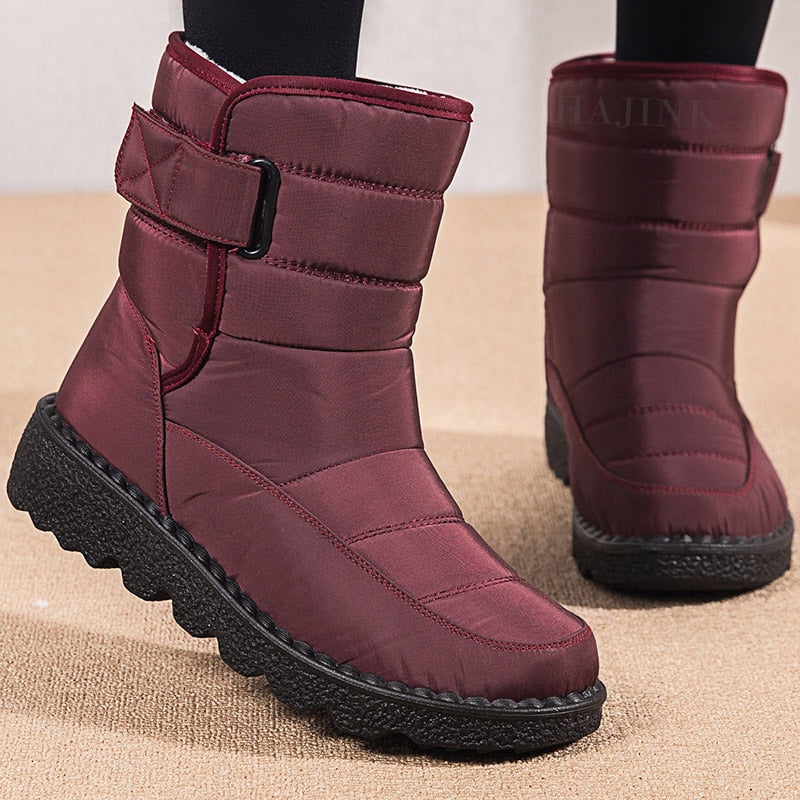 Damen Winterstiefel, weinrot, wasserdicht, rutschfeste Sohle, warm gefüttert, modisch.