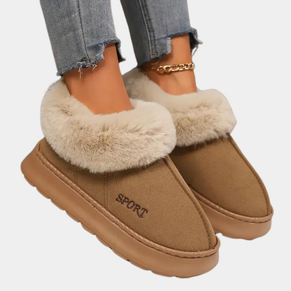 Damen-Winterstiefel, braun, Kunstpelz, rutschfest, warm, sportlich, modisch, bequem.