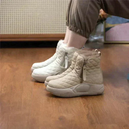 Damen Winterstiefel beige, gefüttert, Reißverschluss, rutschfeste Sohle, warm, modisch.