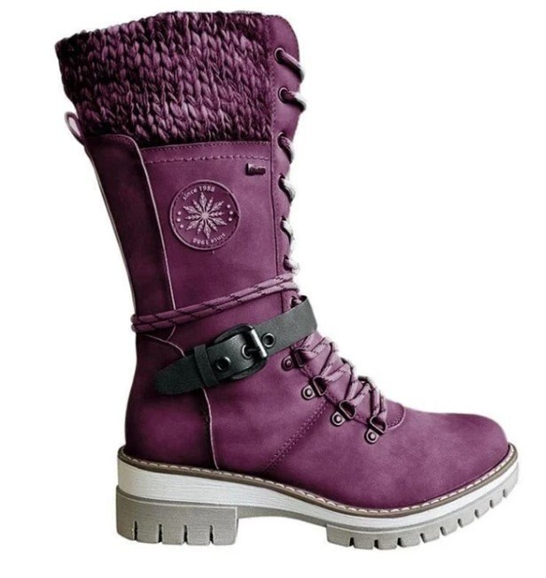 Lila Damen-Winterstiefel, gefüttert, Schnürung, rutschfeste Sohle, modisch, bequem.