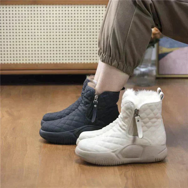 Damen Winterstiefel, schwarz und weiß, gesteppt, Reißverschluss, warm gefüttert, rutschfest.