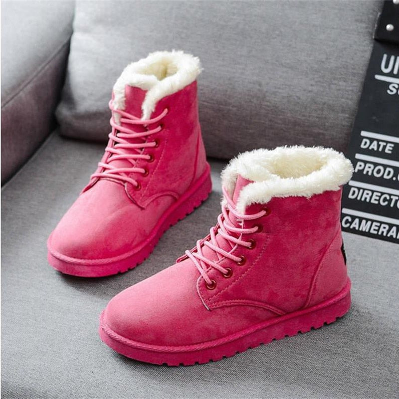 Rosa Damen-Winterstiefel mit Kunstfellfutter, warm, modisch, rutschfeste Sohle.