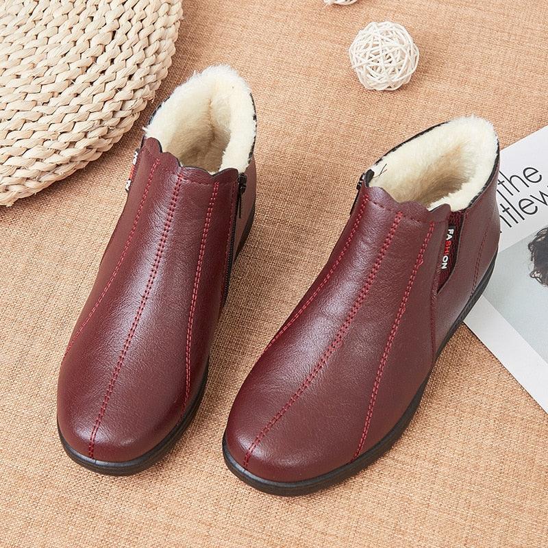 Damen Winterstiefel, rot, Kunstleder, warm gefüttert, rutschfest, Reißverschluss.