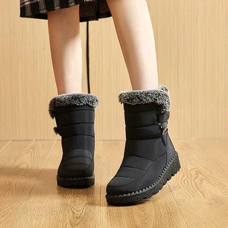 Schwarze Winterstiefel Damen, gefüttert, rutschfest, warm, modisch, bequem, Outdoor.