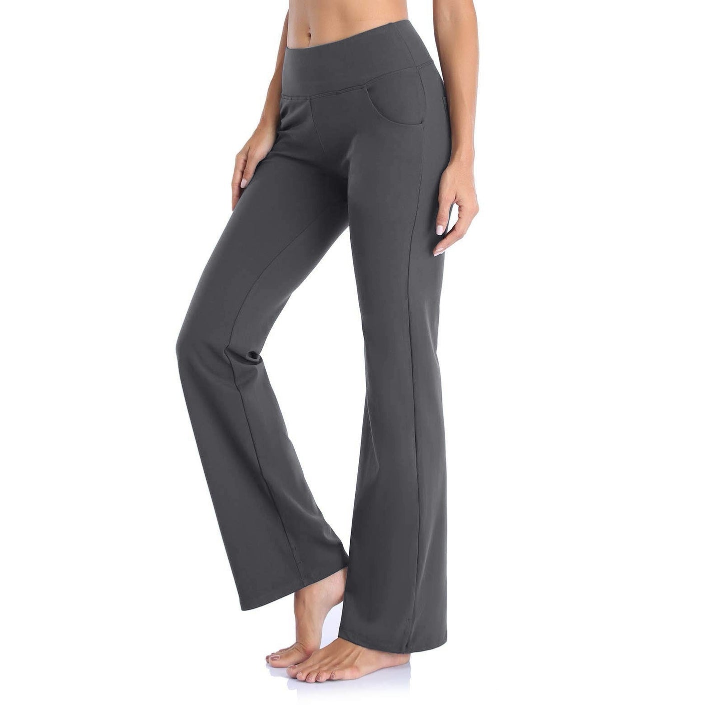 Damen Yogahose, grau, Bootcut, elastisch, bequem, ideal für Fitness und Freizeit.