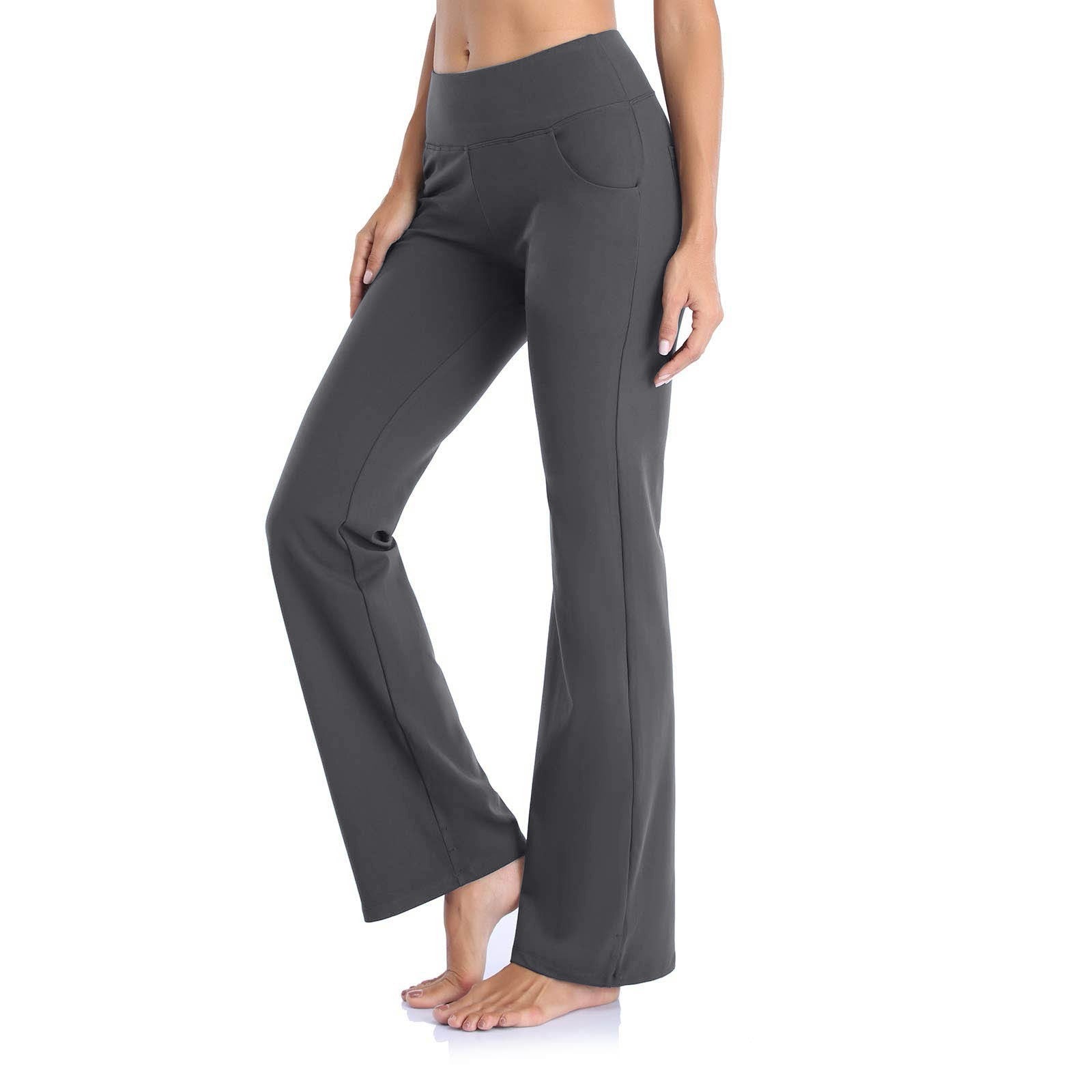 Damen Yogahose, grau, Bootcut, elastisch, bequem, ideal für Fitness und Freizeit.
