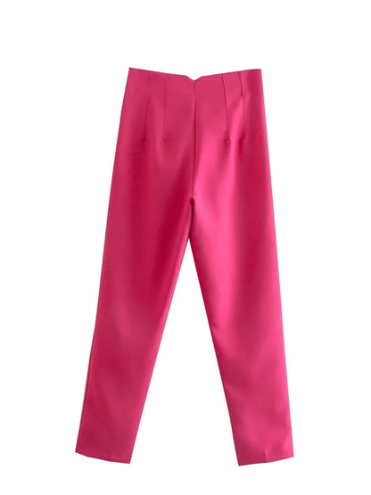 Rosa Damenhose, elegante Anzughose, modische Bürokleidung, hochwertiger Stoff.