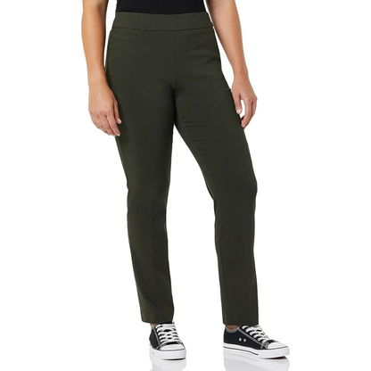 Dunkelgrüne Damenhose, gerade geschnitten, aus Baumwolle, ideal für Freizeit und Büro.