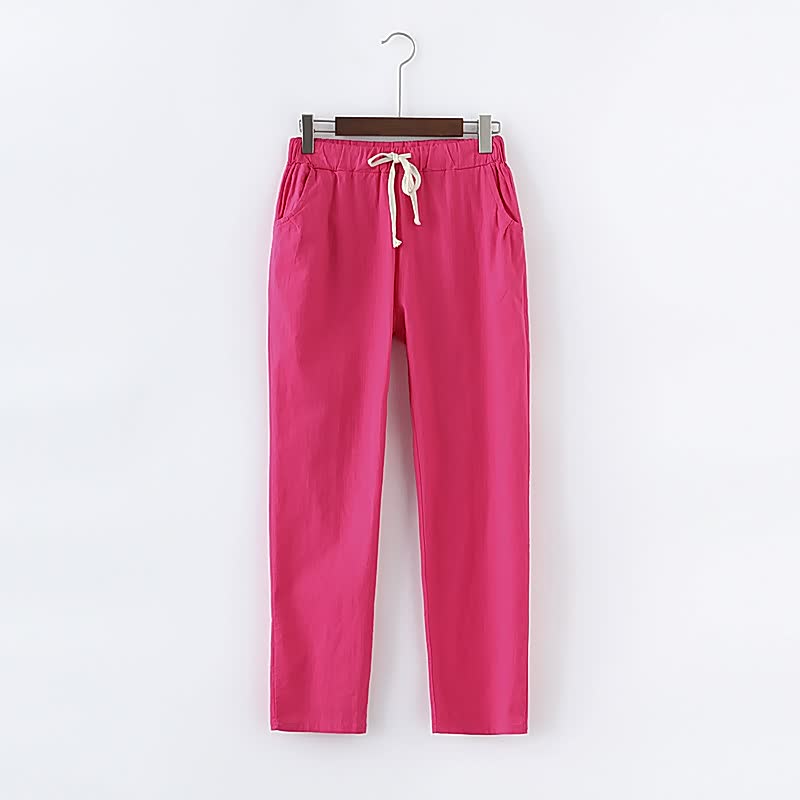 Rosa Damenhose aus Baumwolle mit Kordelzug, lässig, bequem, modisch, ideal für Freizeit.