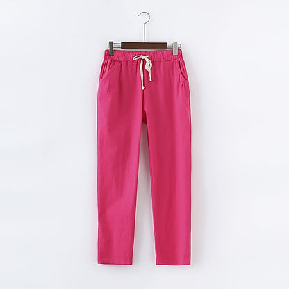 Rosa Damenhose aus Baumwolle mit Kordelzug, lässig, bequem, modisch, ideal für Freizeit.