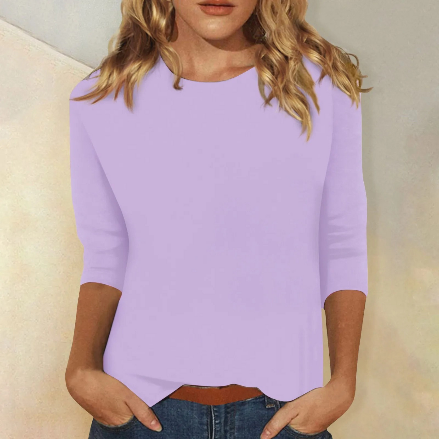 Damen-Shirt mit langen Ärmeln, lila, Baumwolle, lässig, modisch, bequem, Freizeitkleidung.
