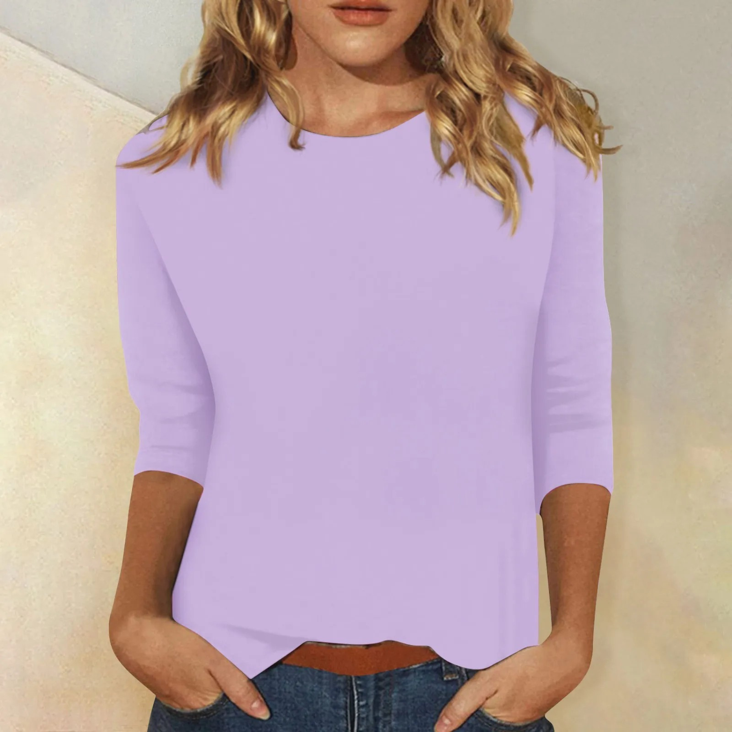 Damen-Shirt mit langen Ärmeln, lila, Baumwolle, lässig, modisch, bequem, Freizeitkleidung.
