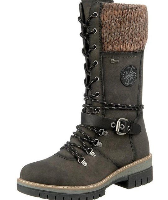Damenstiefel, braun, rutschfeste Sohle, Schnürung, Strickkragen, Winterstiefel, Bootlix.