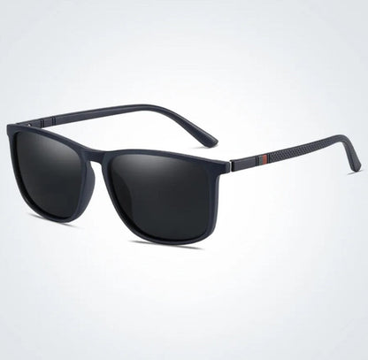 Dunkelblaue Sonnenbrille, rechteckig, UV-Schutz, modisch, Unisex, Kunststoffrahmen.