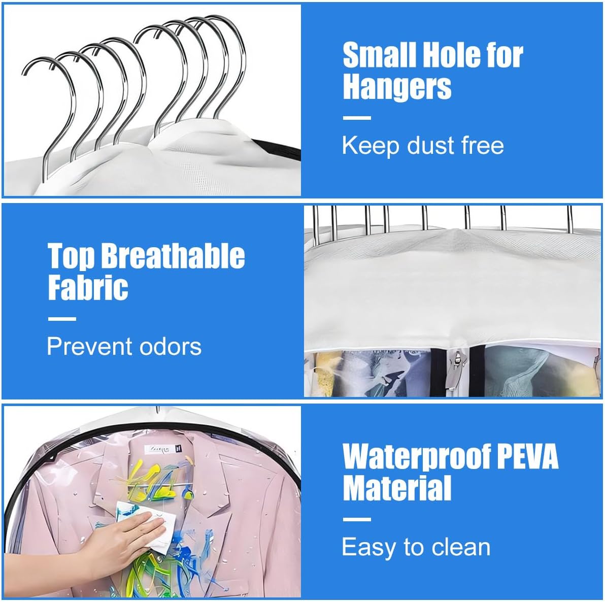 Genomskinliga klädfodral med sidveck – 3-pack förvaringspåsar med sidodragkedja (Köp 1, få 1 GRATIS)