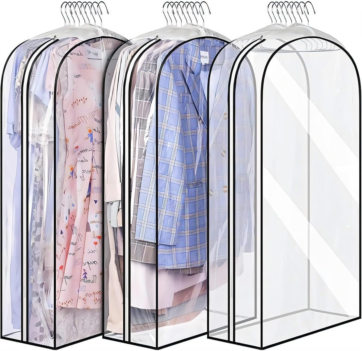 Genomskinliga klädfodral med sidveck – 3-pack förvaringspåsar med sidodragkedja (Köp 1, få 1 GRATIS)