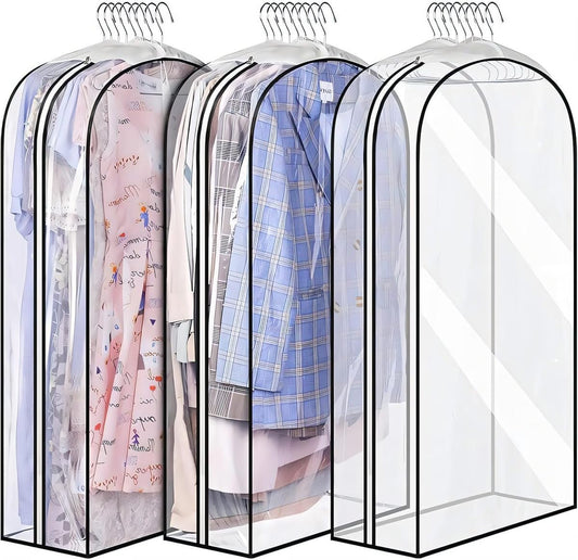 Genomskinliga klädfodral med sidveck – 3-pack förvaringspåsar med sidodragkedja (Köp 1, få 1 GRATIS)
