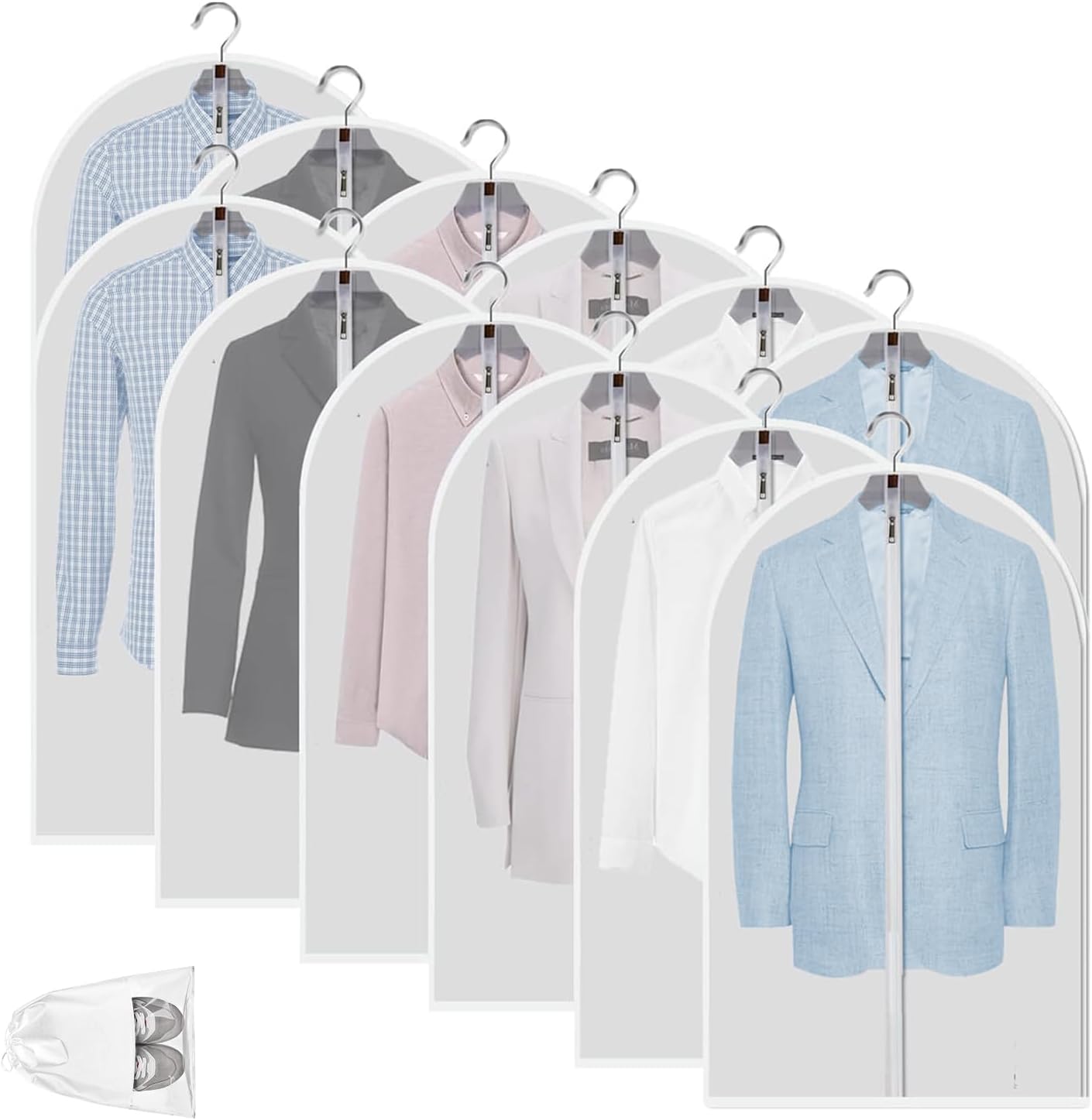 Genomskinliga PEVA-klädförvaringspåsar – 12-pack dammtäta klädskydd – 2 för 1
