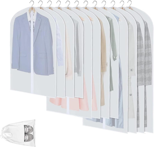 Genomskinliga PEVA-klädförvaringspåsar – 12-pack dammtäta klädskydd – 2 för 1