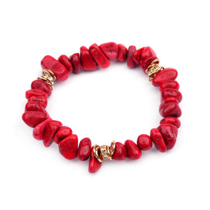 Rotes Korallenarmband mit unregelmäßigen Perlen, elastisch, modisches Schmuckstück.