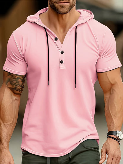 Herr-T-shirt med huva och knäppning – Mason