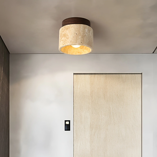 Deckenleuchte aus Naturstein, modern, beige, für Wohnzimmer oder Flur, stilvolle Beleuchtung.