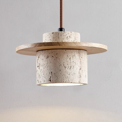 Hängelampe aus Naturstein, beige, modern, rund, für Wohnzimmer oder Esszimmerbeleuchtung.