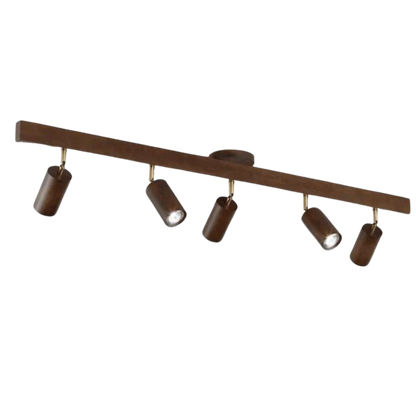 Braune Deckenleuchte mit fünf verstellbaren Strahlern, modernes Design, Innenbeleuchtung.