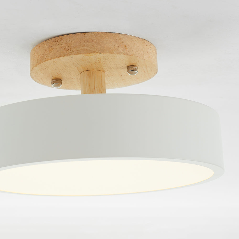 Deckenleuchte Holz rund, weißer Lampenschirm, moderne Innenbeleuchtung, skandinavisches Design