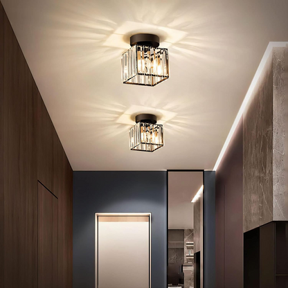 Moderne Deckenleuchte, quadratisch, Kristallglas, LED, Flurbeleuchtung, elegant, energiesparend.