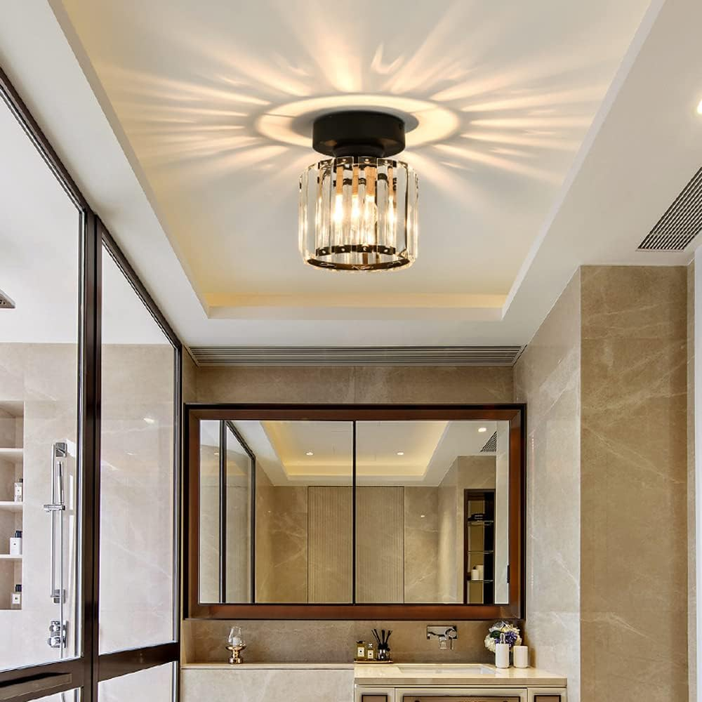 Moderne Deckenleuchte aus Glas im Badezimmer, elegantes Design, energiesparend, stilvolle Beleuchtung.