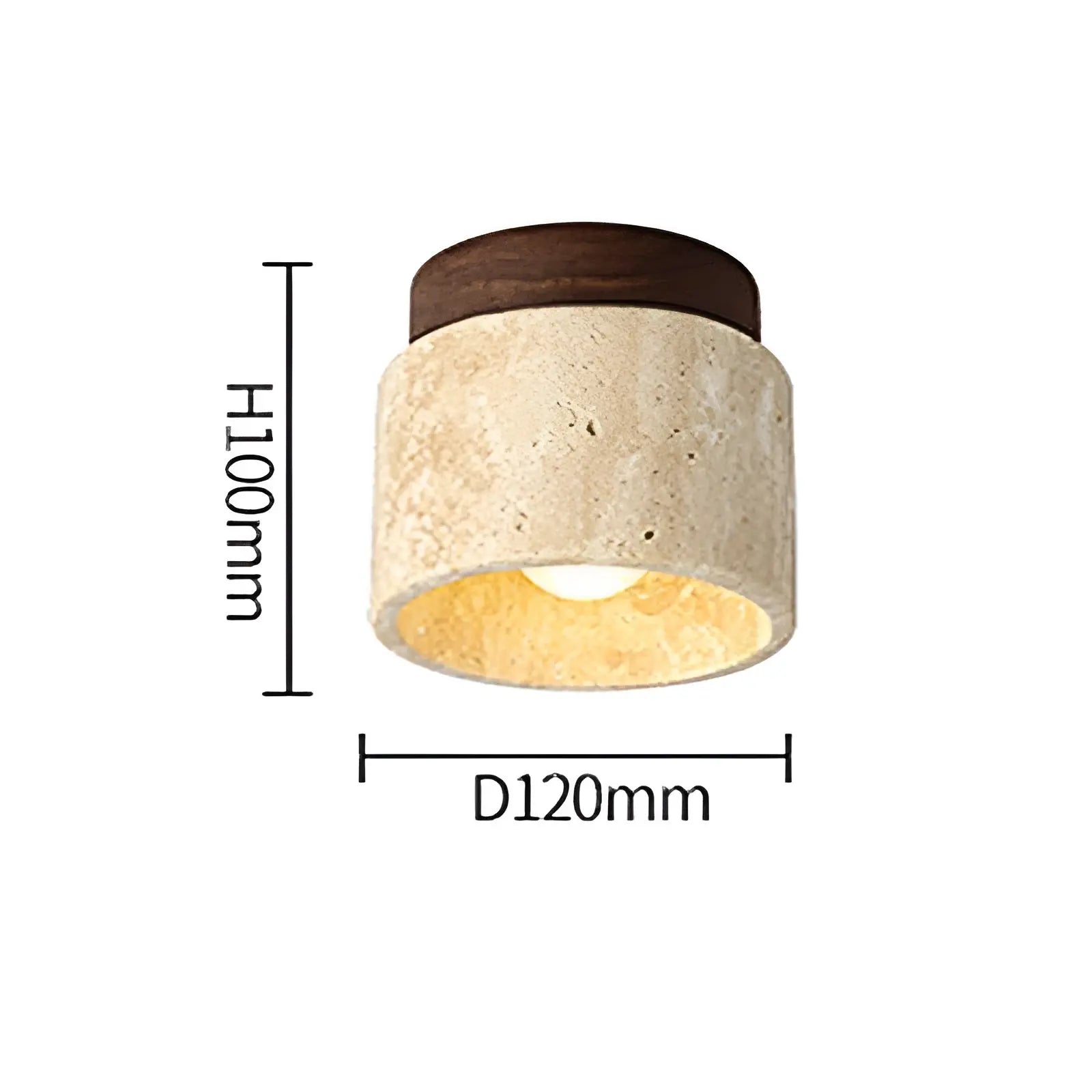 Deckenleuchte aus Naturstein, zylindrisch, 120mm Durchmesser, 100mm Höhe, modern, beige.