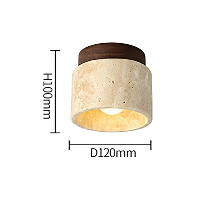 Deckenleuchte aus Naturstein, zylindrisch, 120mm Durchmesser, 100mm Höhe, modern, beige.