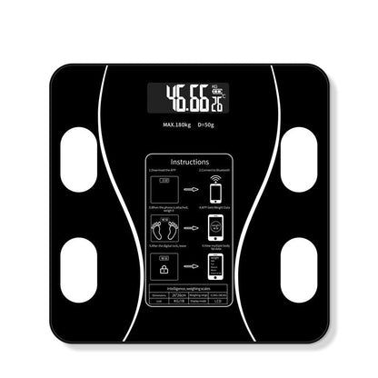 Schwarze digitale Personenwaage mit LCD-Display, maximale Tragkraft 180 kg.