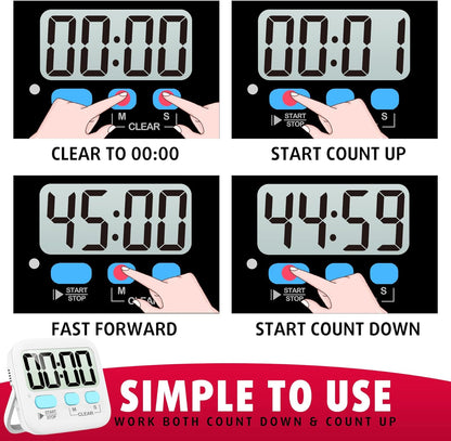 Digitaler Küchentimer, weiß, große Anzeige, einfache Bedienung, Countdown, Countup, Timer.