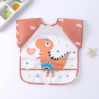 Kinder-Lätzchen mit Dinosaurier-Motiv, orange-weiß gestreift, wasserdicht, leicht zu reinigen.