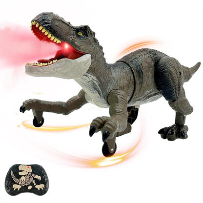 Ferngesteuerter Dinosaurier Spielzeug, braun, mit Licht und Sound, für Kinder ab 3 Jahren.