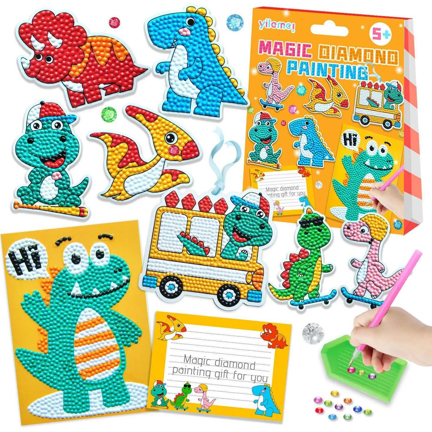 Dinosaurier-Mosaik-Bastelset für Kinder, bunte Diamant-Malerei, DIY-Spielzeug ab 5 Jahren.