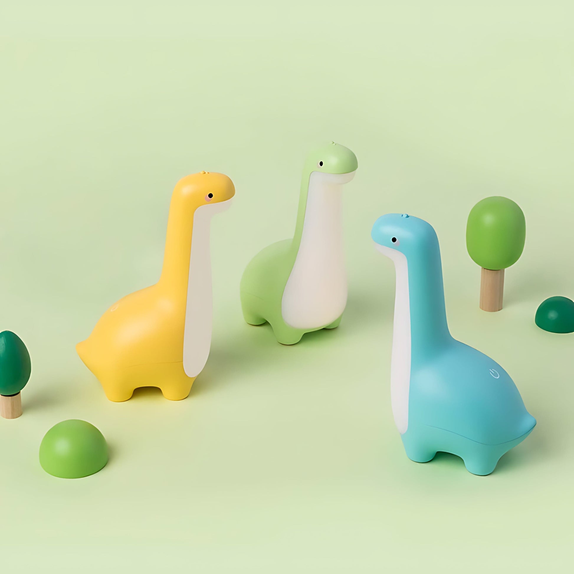 Bunte Dinosaurier-Nachtlichter aus Silikon, LED, für Kinderzimmer, in Gelb, Grün, Blau.