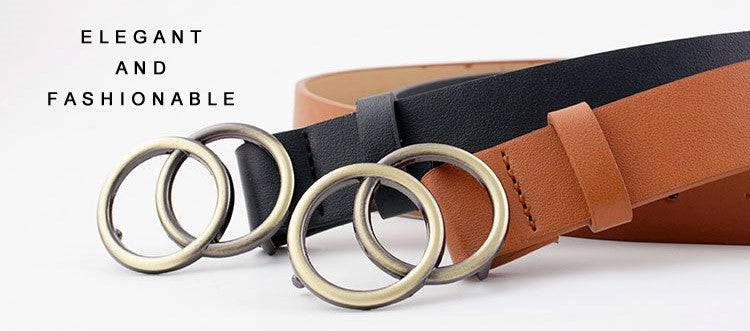 Doppelring-Designergürtel aus Leder, schwarz und braun, modisch, elegant, Unisex-Accessoire.